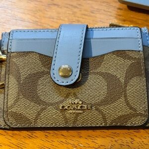 Coach Tan and Blue Card Wallet